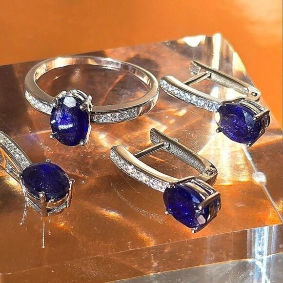 Natural Sapphire set "Teala" 925 Sterling Silver Earrings Pendant Ring 7… - Picture 7 of 7